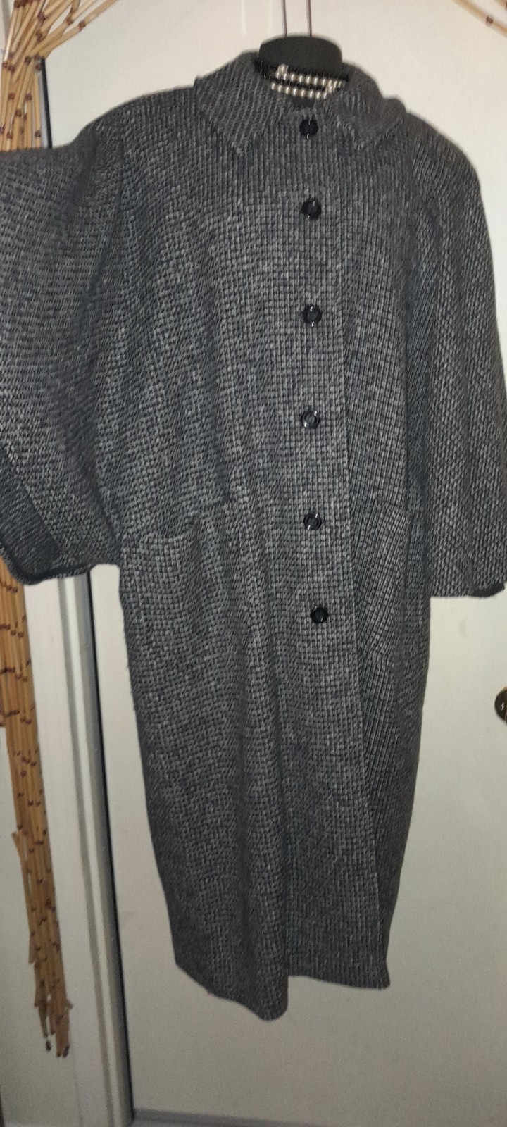 Vtg 60s 70s J. Jill Black White Houndstooth Sherlock Cape Shawl Trench Wool Coat