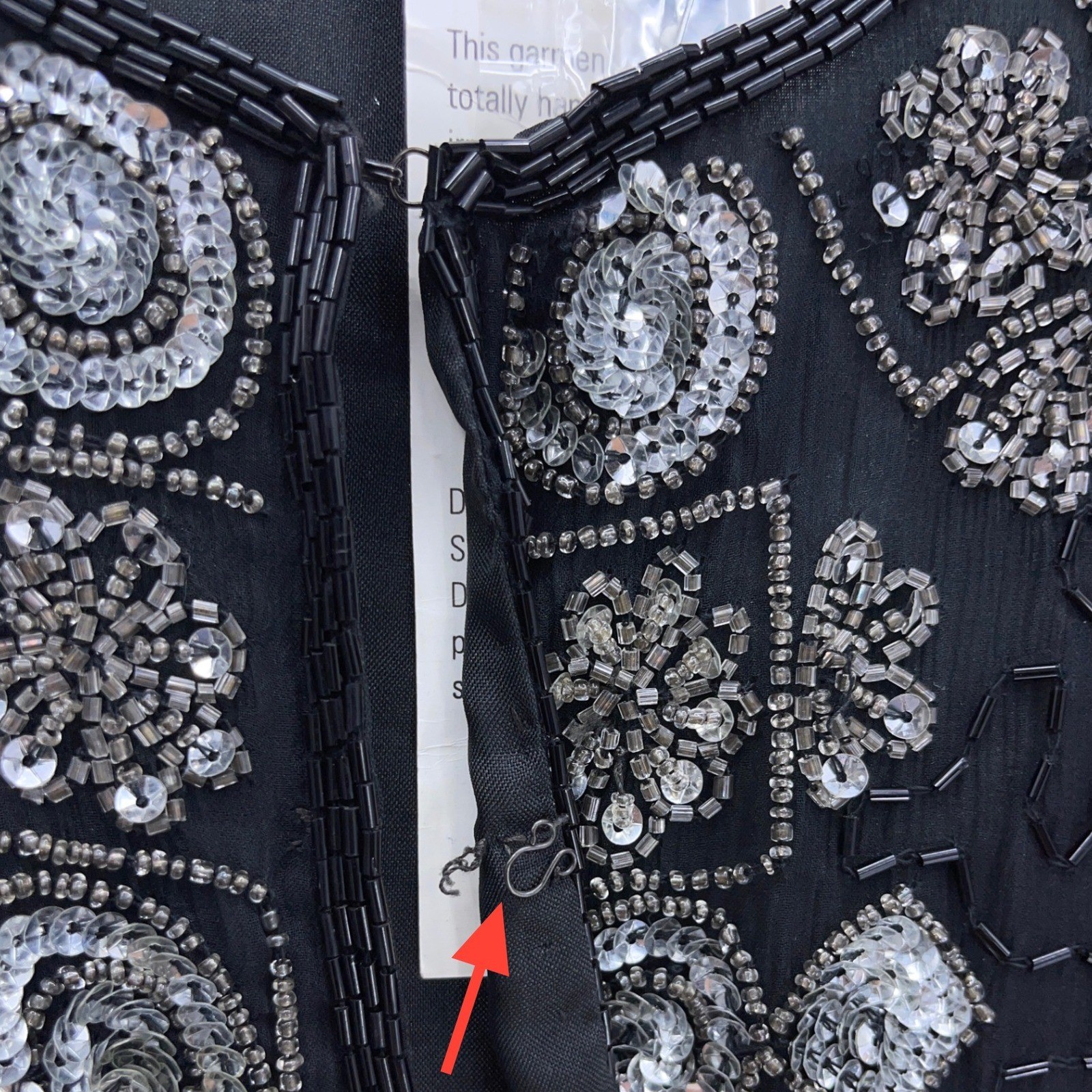 Stenay Black Beaded Silk Evening Jacket Large 80s Silver Sequin Formal Vintage