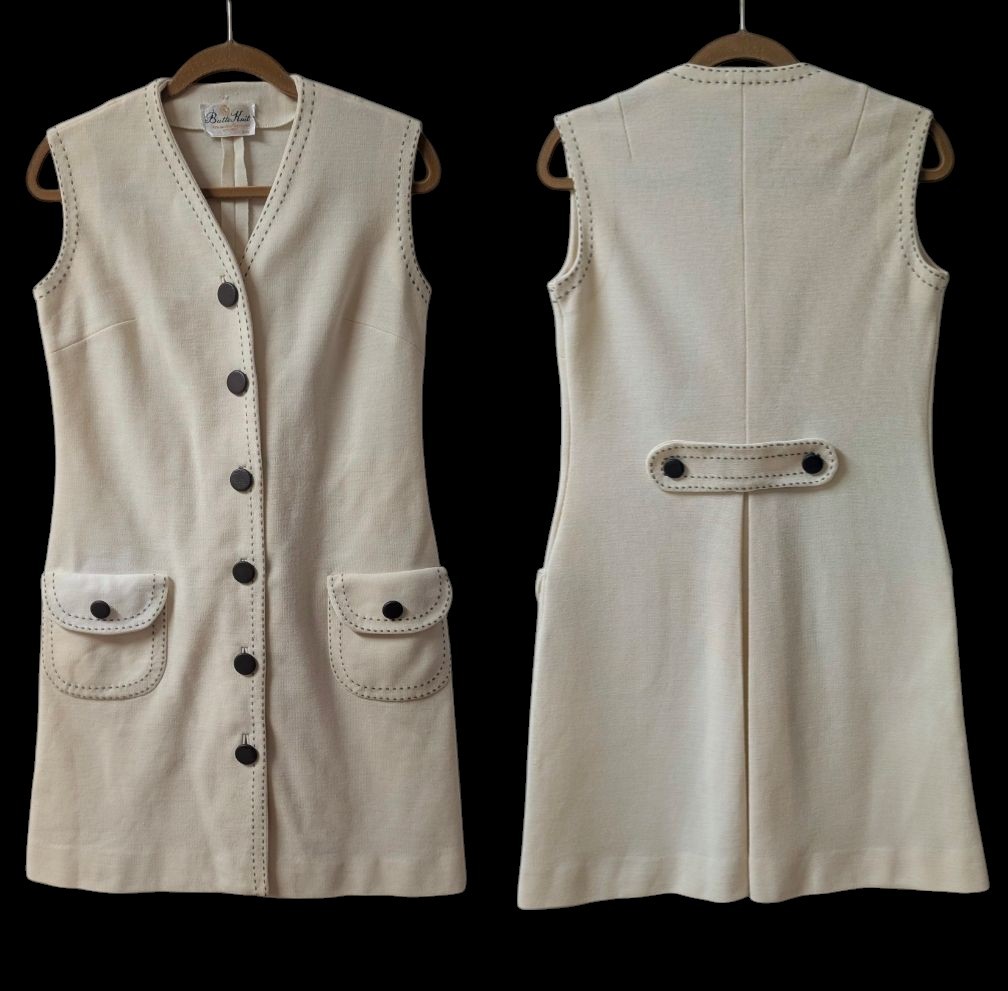 Butte Knit Vintage 60’s MOD Cream Tip Stitched Dress S