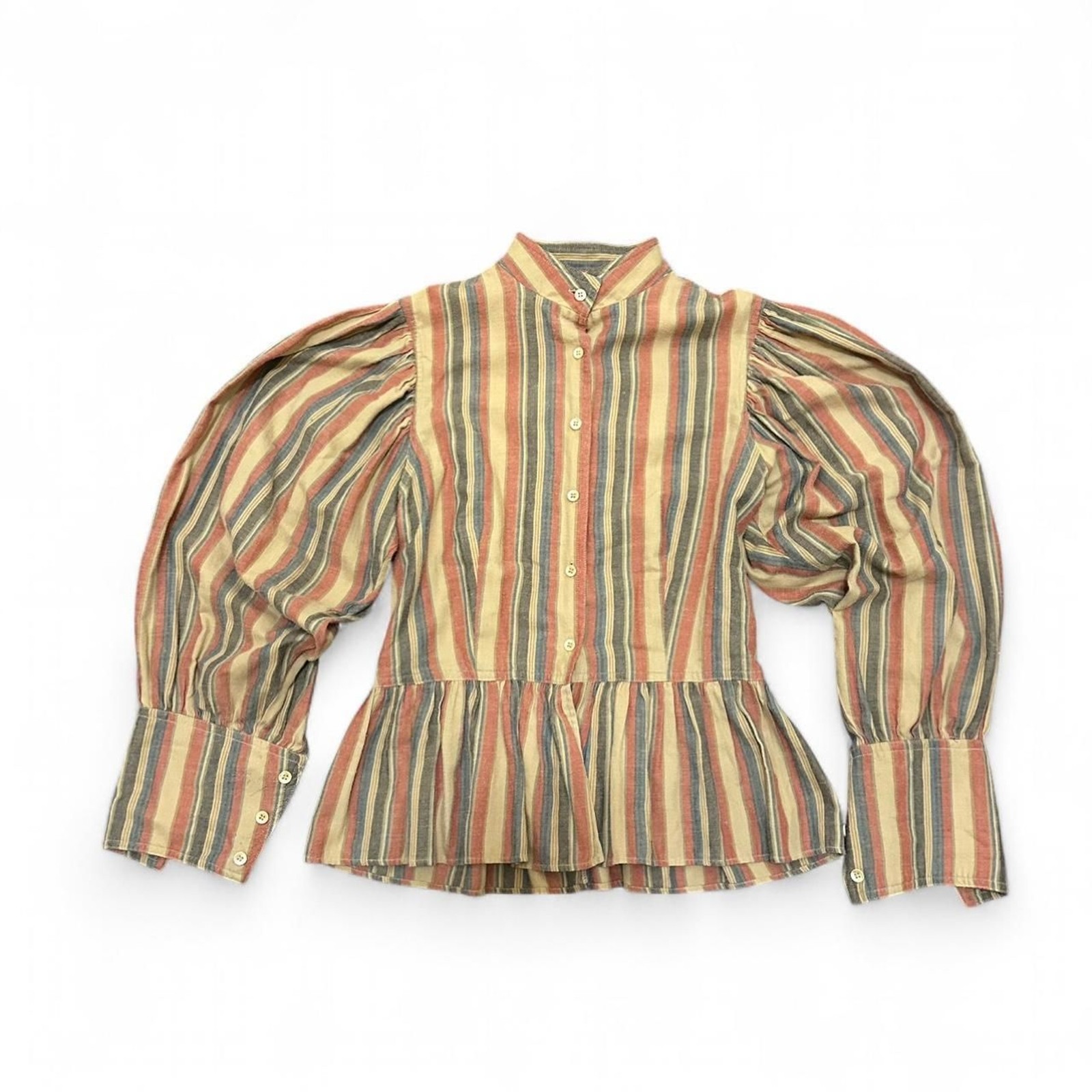 College Town 70s Autumnal Striped Victorian Revival Blouse