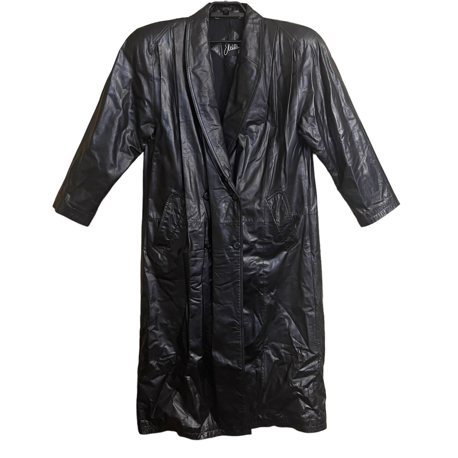 Vintage J Walden Women Leather Duster Black Long Coat 9/10 Luxury Full Length