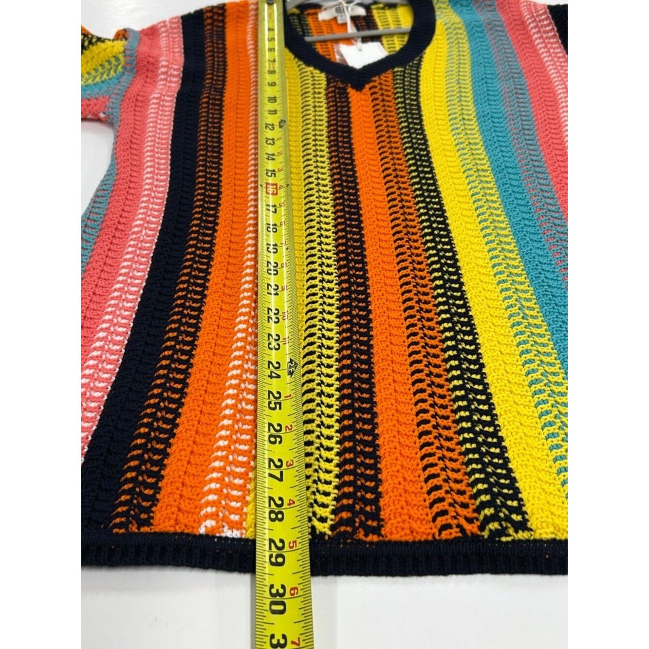 NWT Rainbow Crochet OpenKnit Sweater Large Boho Rainbow Festival Coastal