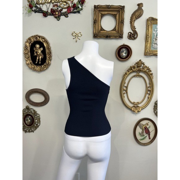 Babaton Vintage Y2K Navy Blue Ribbed One Shoulder Tank Top Size XS