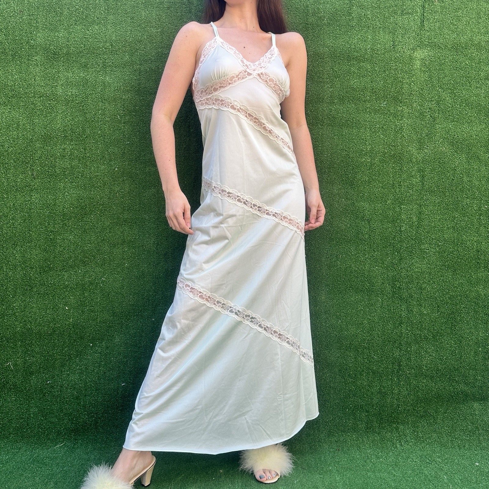 Vintage Barad Lingerie Mint Maxi Slip USA Small Cottage Core Romantic