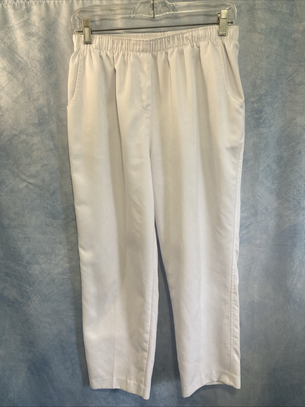 Vtg 90s Alia Petite 14P White Elastic Waist Pleated Pants Slacks 100% Polyester