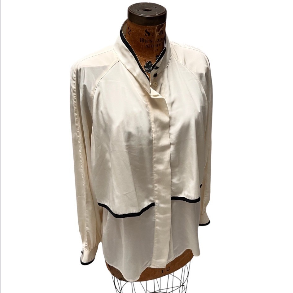 VTG 80s Regina Porter Secretary Blouse Capelet Sz Large Office Siren Hong Kong