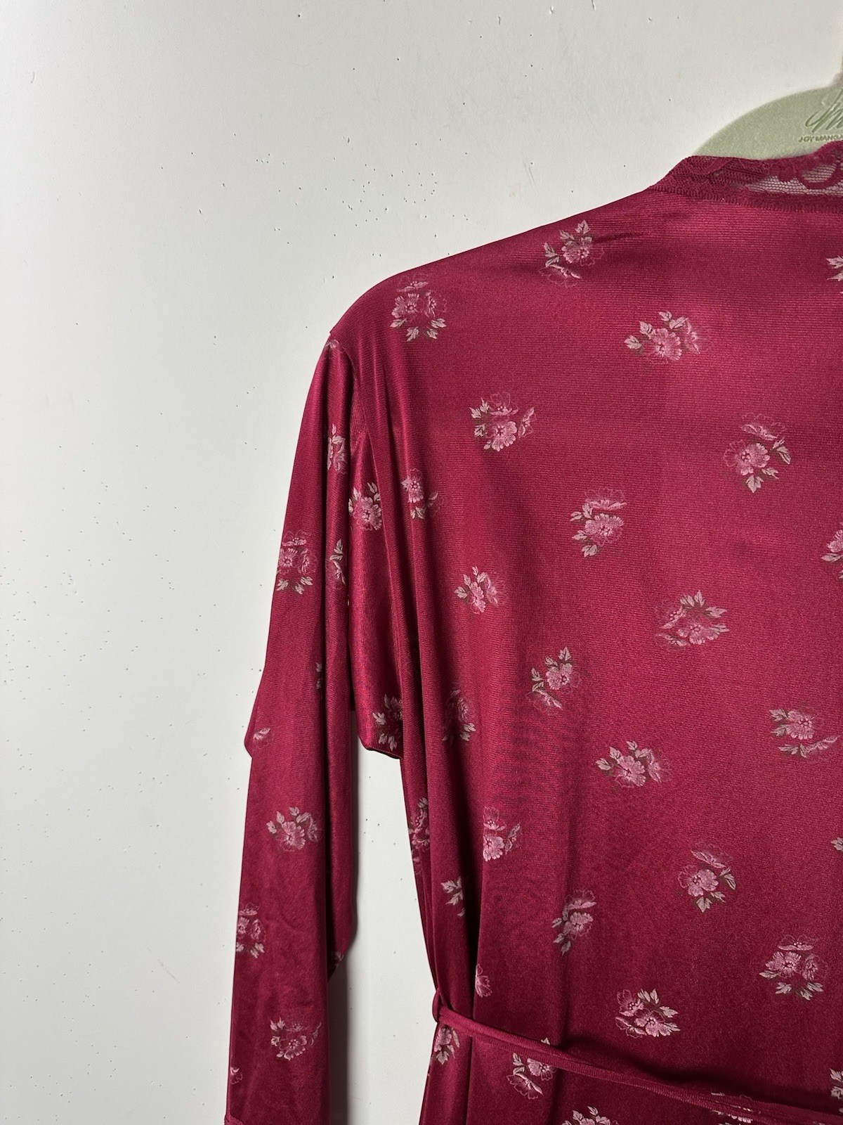 Vtg Tom Bezduda Barad & Co Long Robe Red Floral Union Made USA 70s Nylon Lace PS