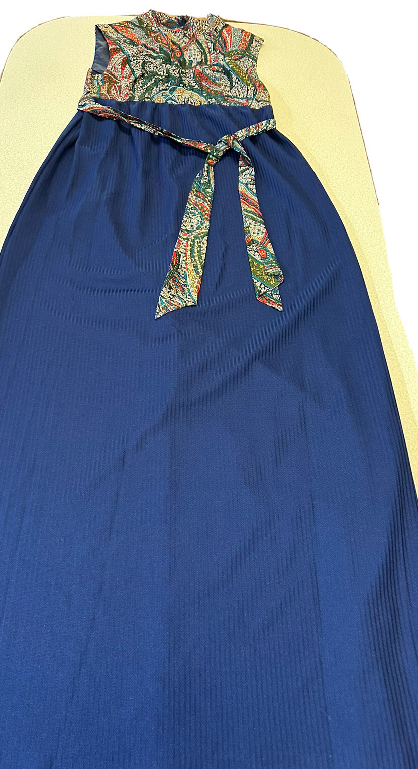 VTG 60’S Maxi Dress Sleeveless Mock Turtleneck Empire Waist SZ 10 Paisley Mod