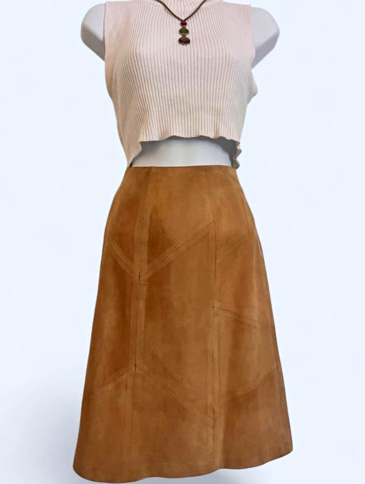 Vintage 90s BLUE ICE Tan Suede Midi Skirt 8 Genuine Leather 70s Western