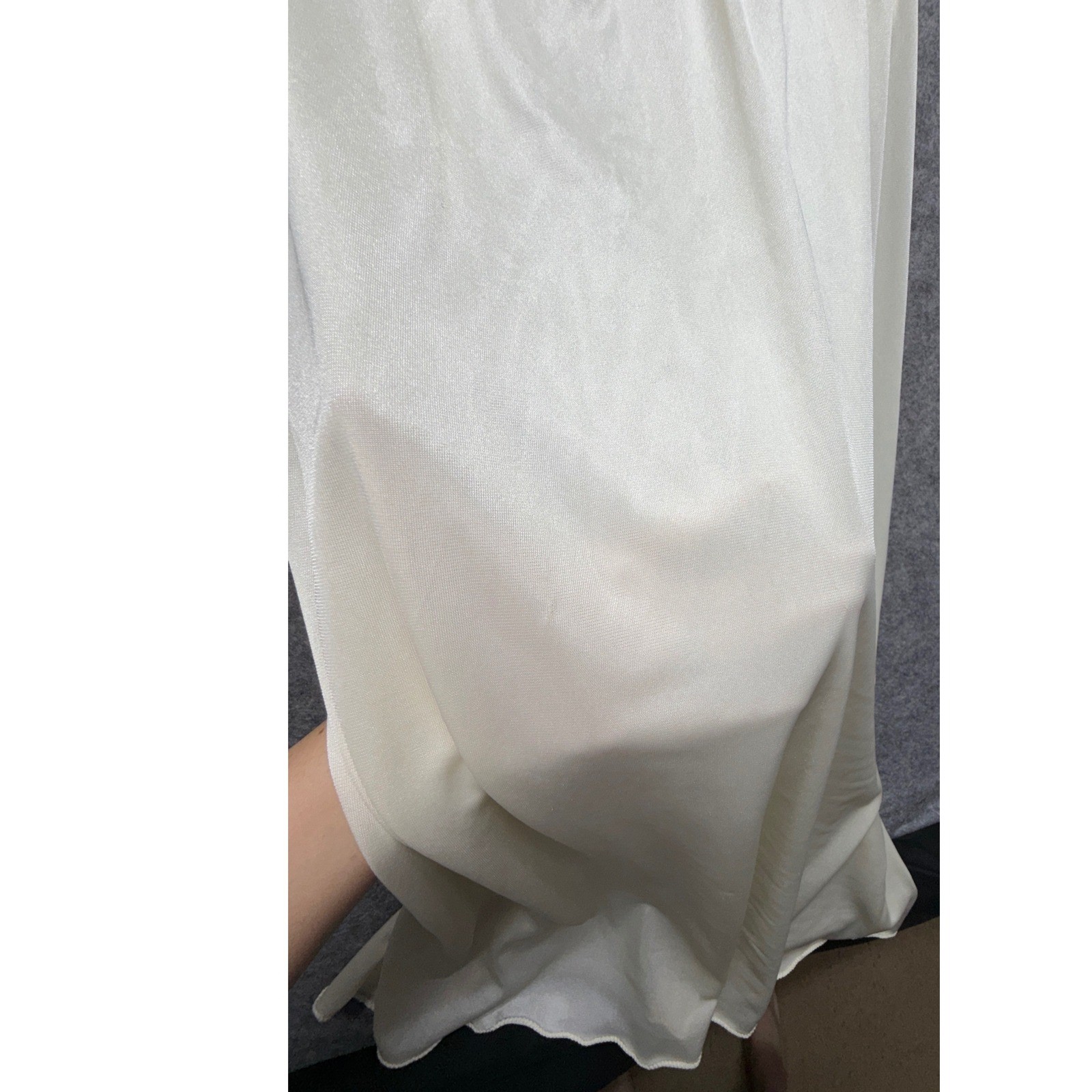 Vintage Alberti Cream Nylon Nightgown Blue Floral Embroidery Lace Trim Midi L