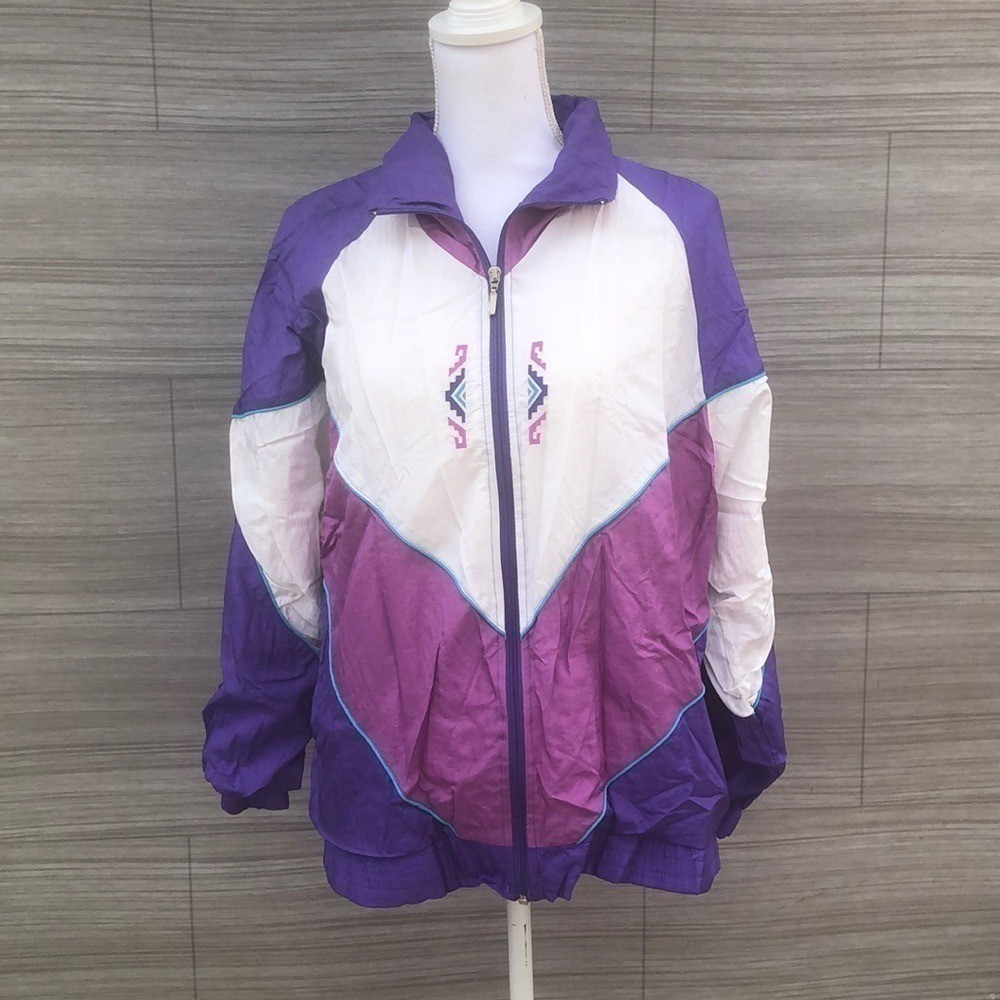 Bold Spirit Windbreaker Size M Vintage 80s 90s Colorblock Purple Zip Jacket