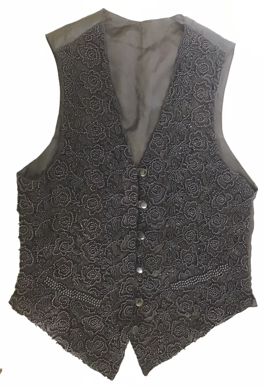 Womens Vest Formal Black Beaded Small Kenar Studios Vtg 90s