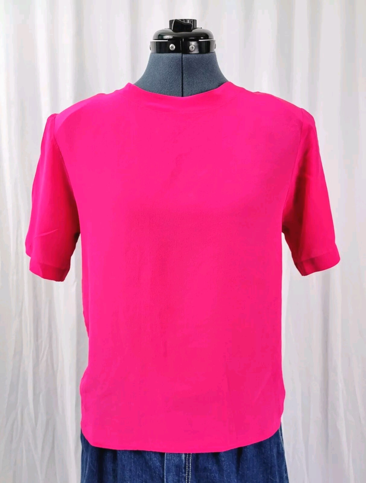 Vintage Christie & Jill Hot Pink Short Sleeve Blouse 100% Silk Size Small