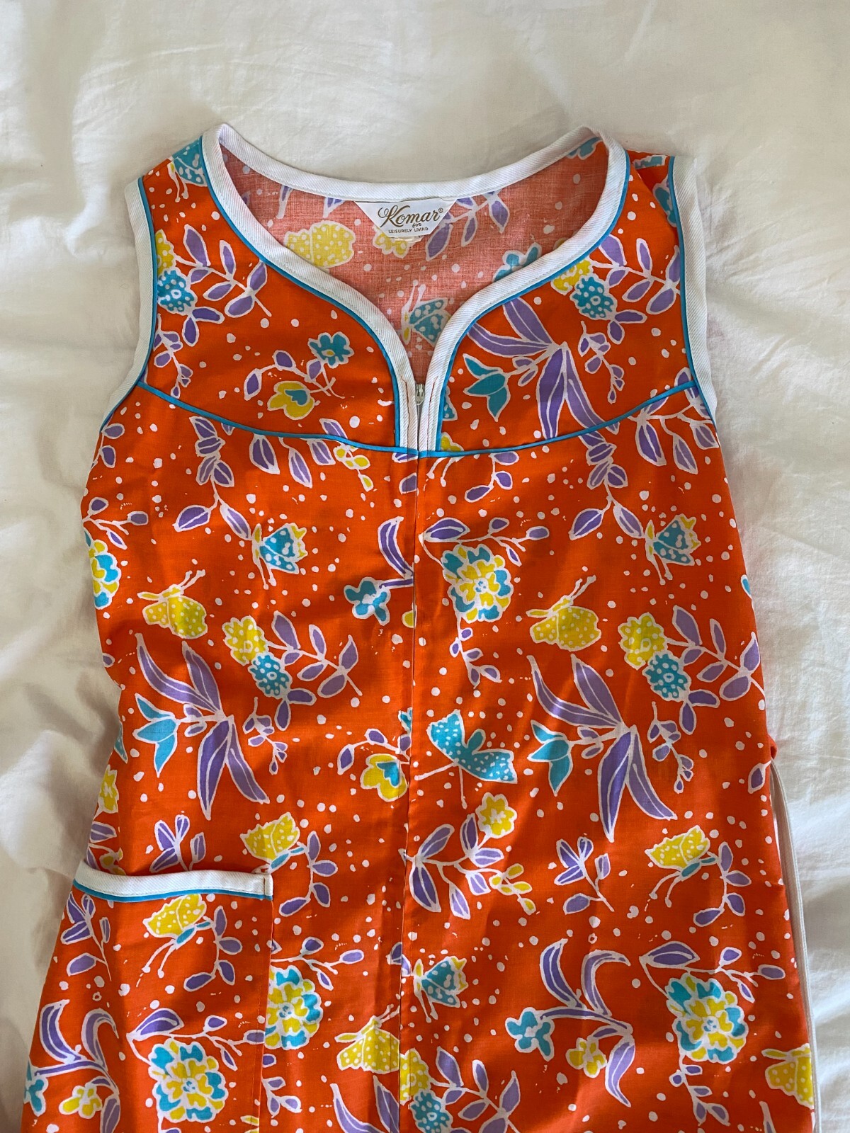 Komar Zip Front Floral One Pocket House Dress Small Excellent Condition 1970’s