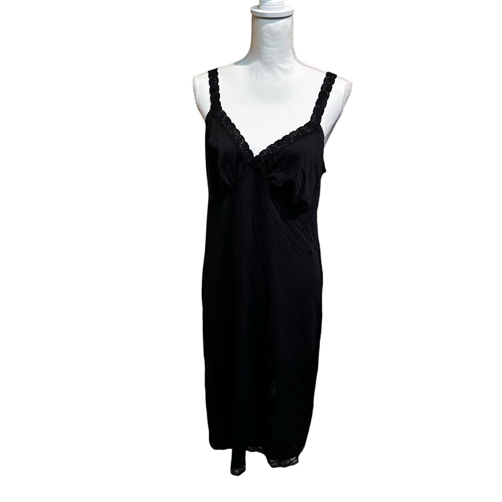 Cabernet black Nylon & Lace Nightgown Slip Dress Size 38 Lingerie 26”