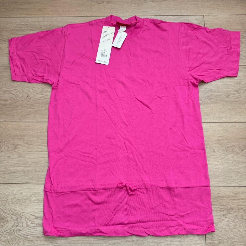 Vintage 90s Marika Hot Pink T-Shirt Dress Cotton Drawstring Waist NWT O/S