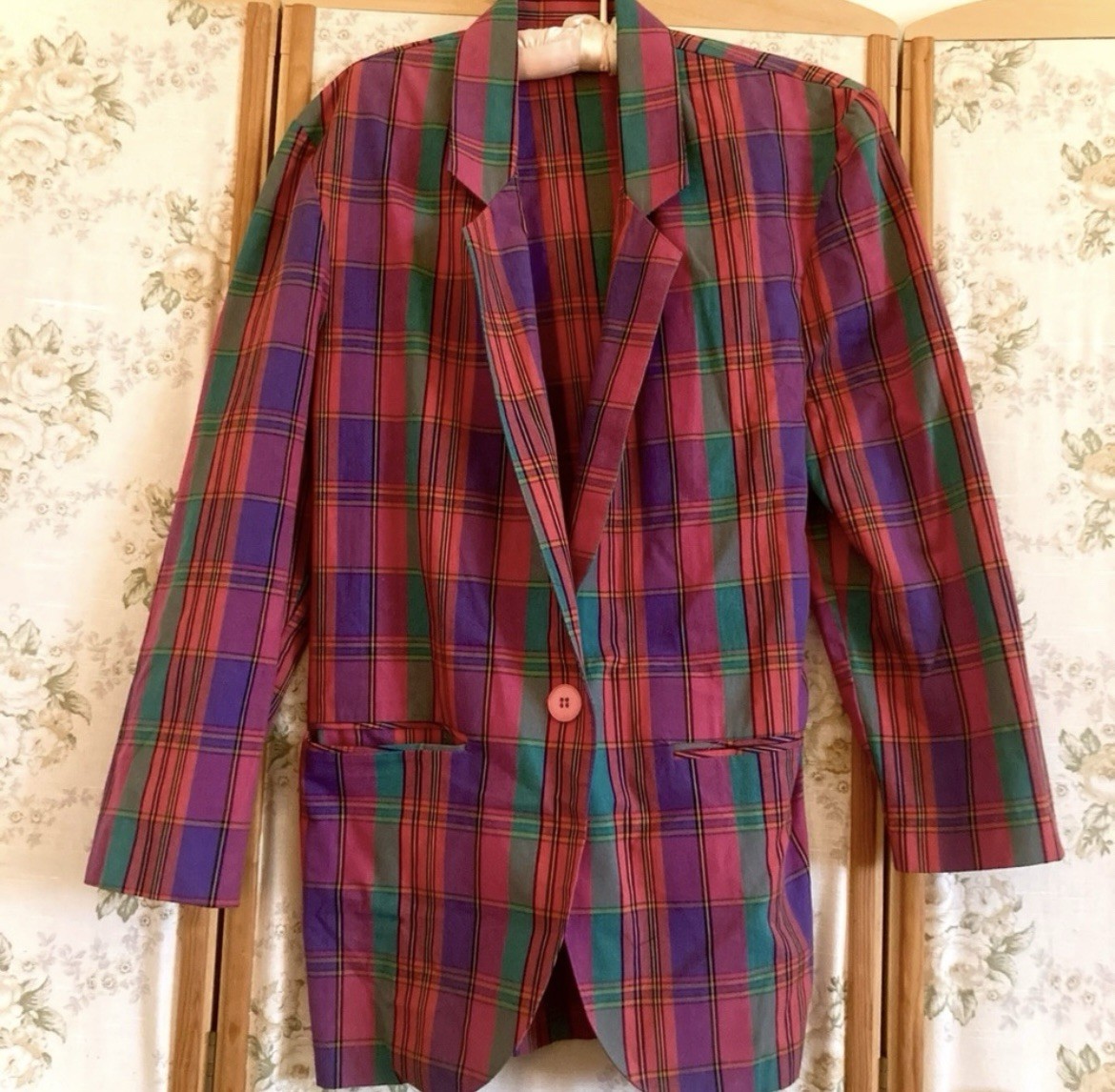 Vintage 80s/90s Capezio Pink Rainbow Plaid Blazer