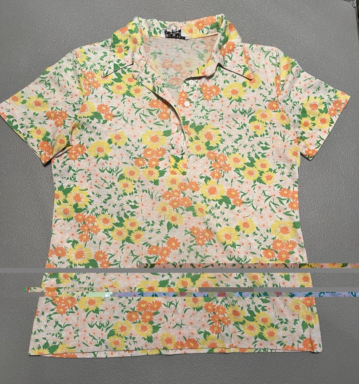 Vintage The Talbots Floral Short Sleeve Shirt 70s single stitch top Size 12 Med