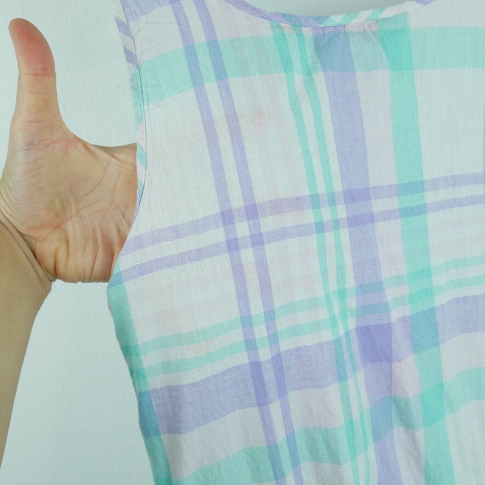 Vintage Small Dress 80s Midi Pastel Plaid Drop Waist Cottagecore Preppy Cotton