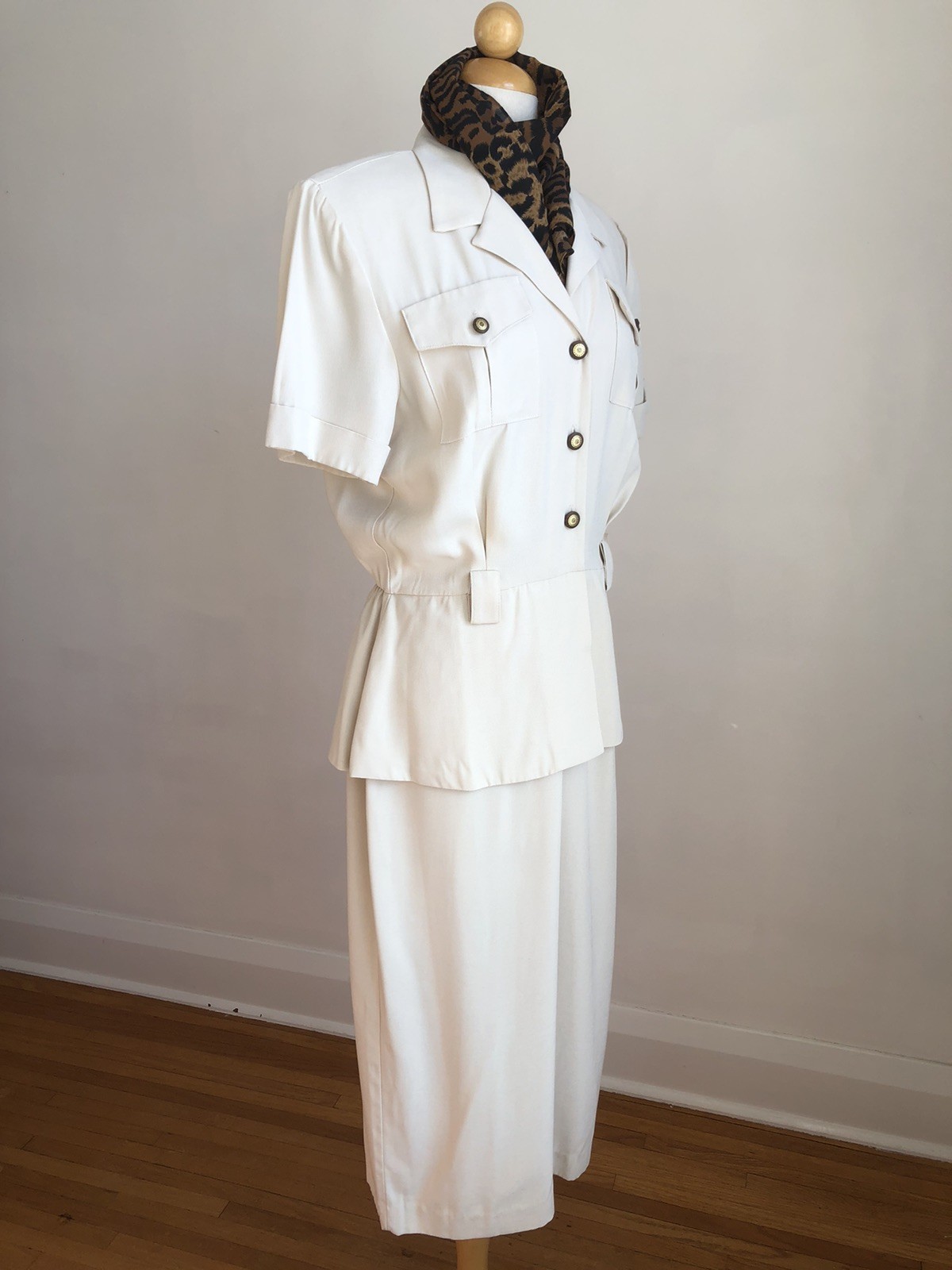 STUNNING NWT VTG STUDIO I New York Beige Bolero Button-Up Leopard Scarf Dress 12