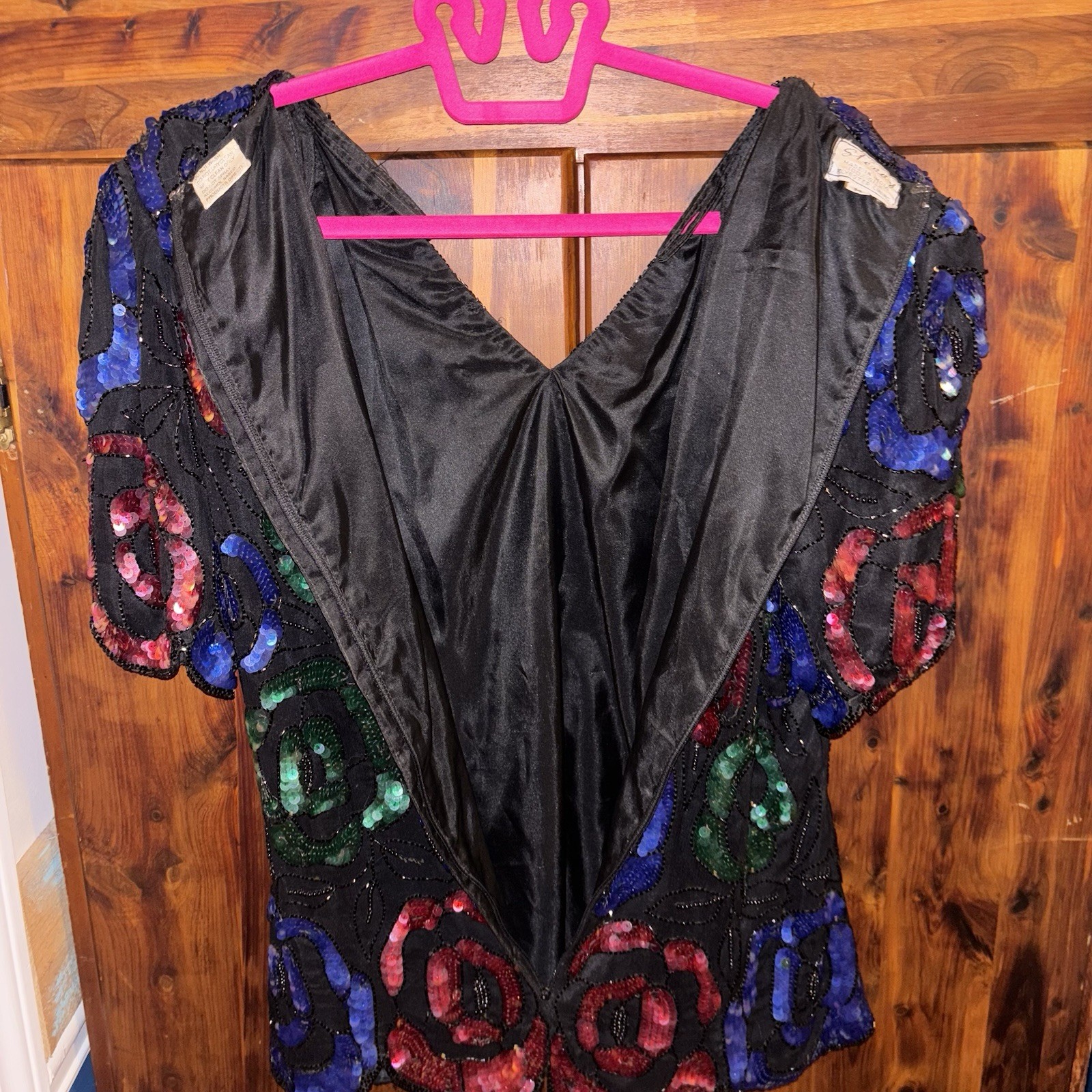 Vintage 80’s Sténay Red Blue Green Colorful Sequin Beaded Top Medium