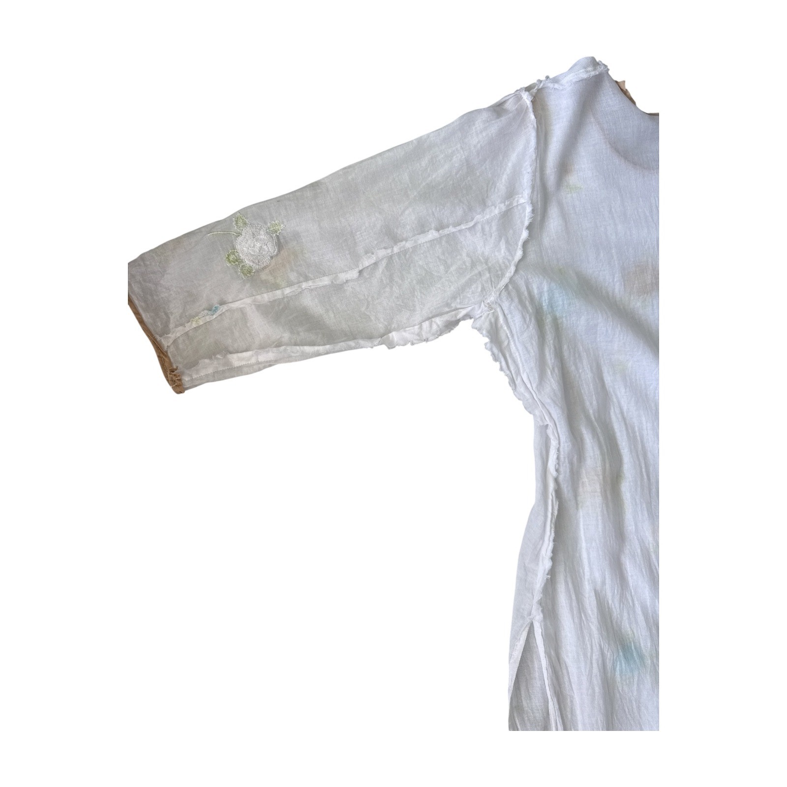VTG Cottagecore Floral Embroidered Linen Midi Dress | white/Cream
