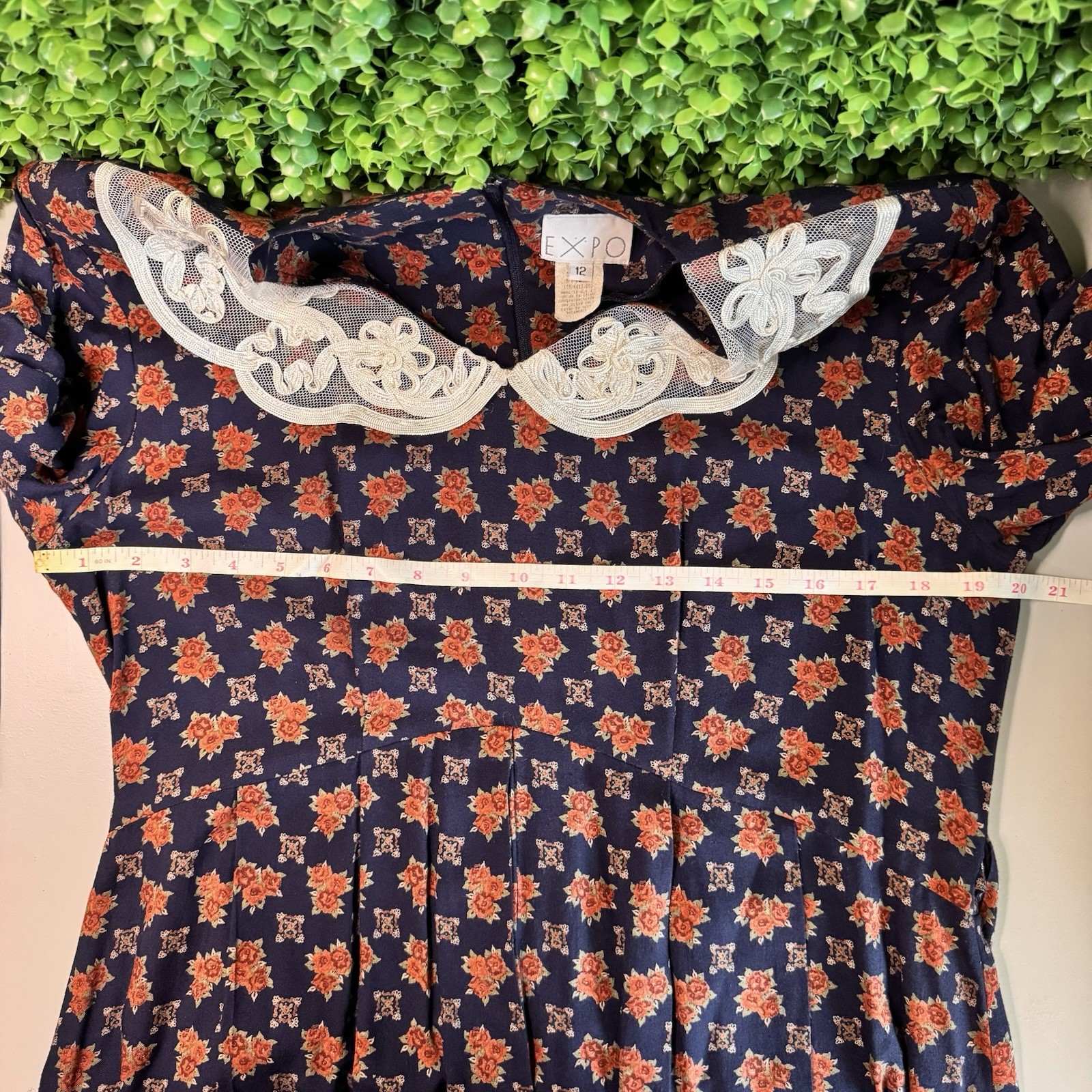 Vintage 90’s Expo Floral Long Dress size 12 peter pan collar 1930s inspired