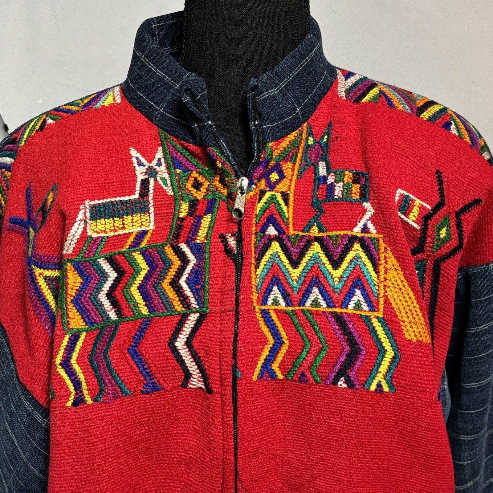 Guatemalan IXMUCANE Native Jacket Embroidered Folk Art Handmade Size M