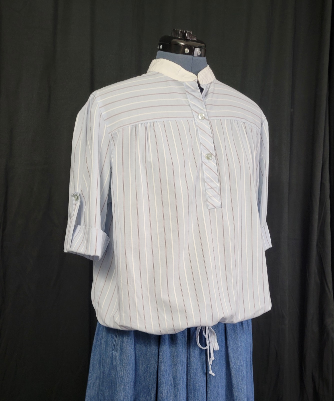 Vintage Miss Fashionality Blue/Black/White Striped Top w White Collar Size 17/18