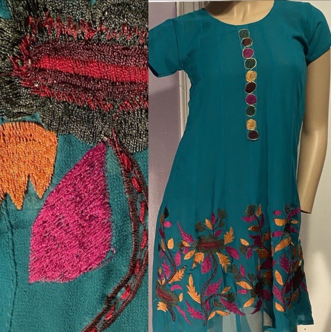 Vtg India Chiffon Embroidered Designer Cocktail Party Dress 6-8 (34) XSP