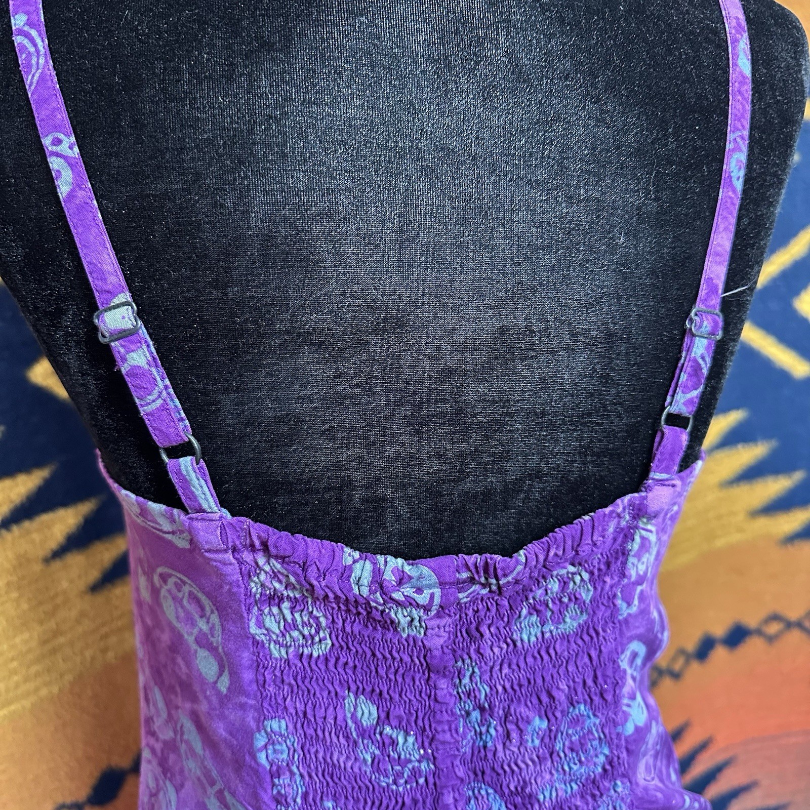 Vintage 90’s Kimberly’s Travels Purple Batik Novelty Rayon Sun Dress. Medium.
