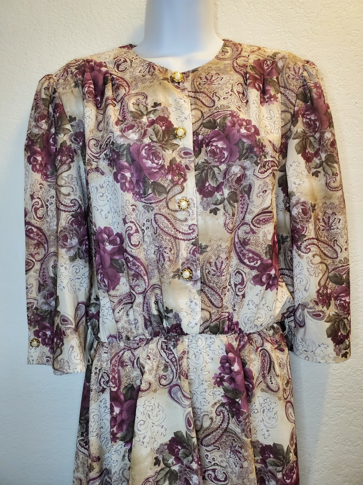 California Looks Dress Made In USA Vintage 80s 90s Purple Floral Dress
