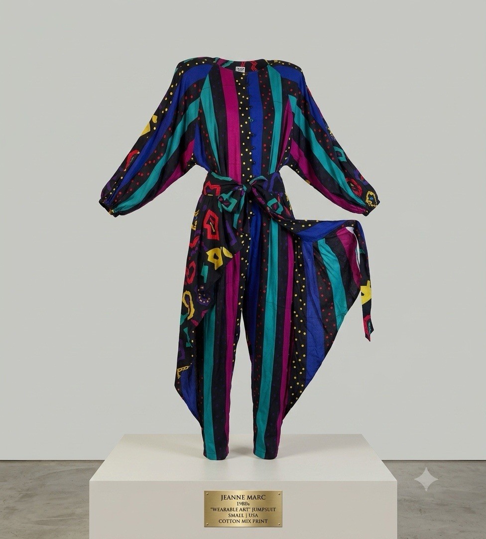 RARE Vtg 80s Jeanne Marc Abstract Geometric Harem Jumpsuit S