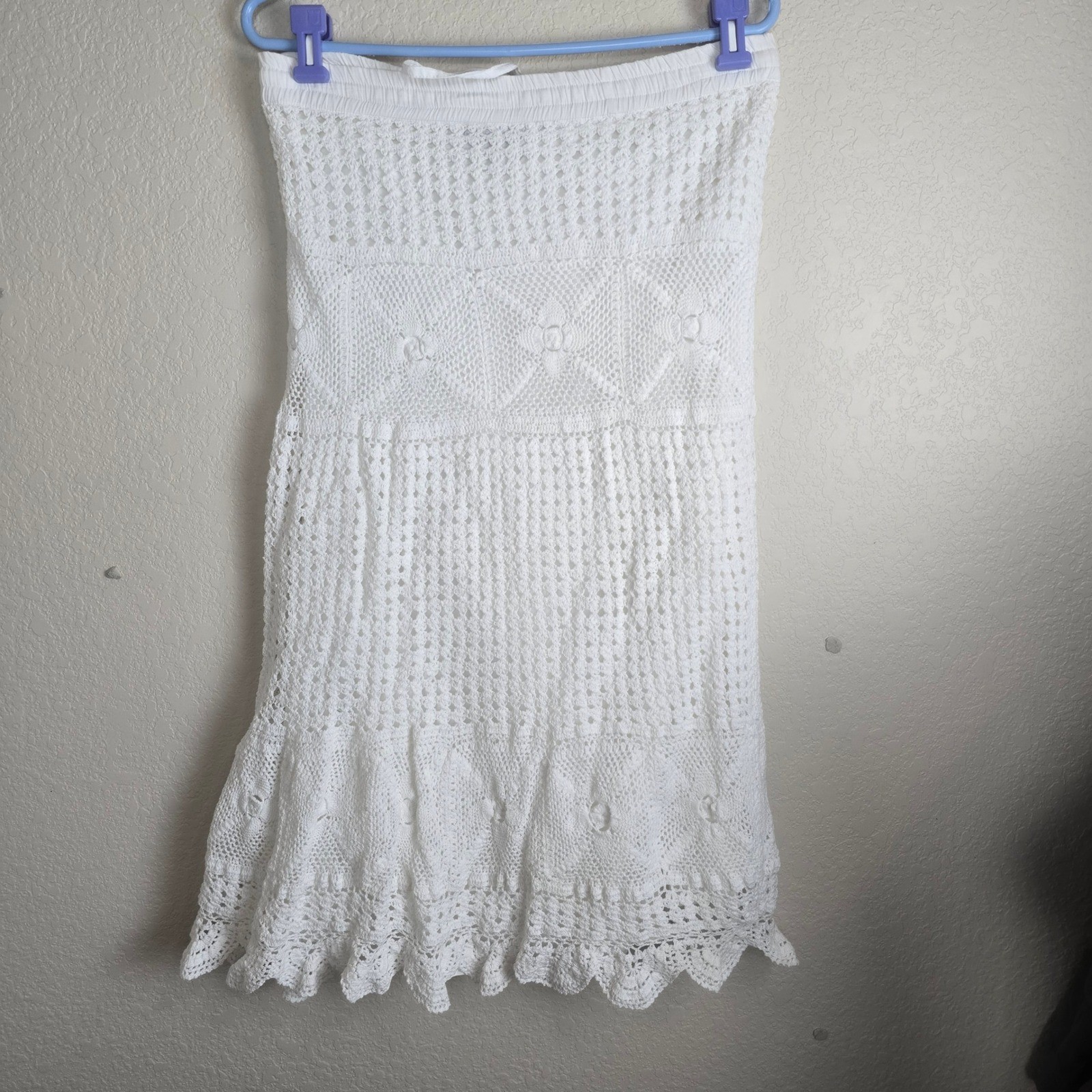 Vintage DIMRI White Cotton Crochet Lace Midi Skirt Cottagecore Boho Medium