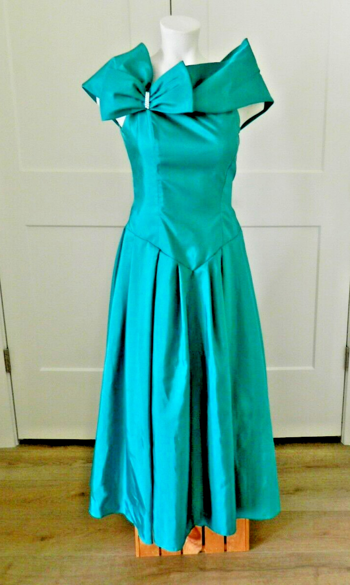 Vintage Green Bow Front Yoke Prom Special Occasion Midi Dress sz 5-6