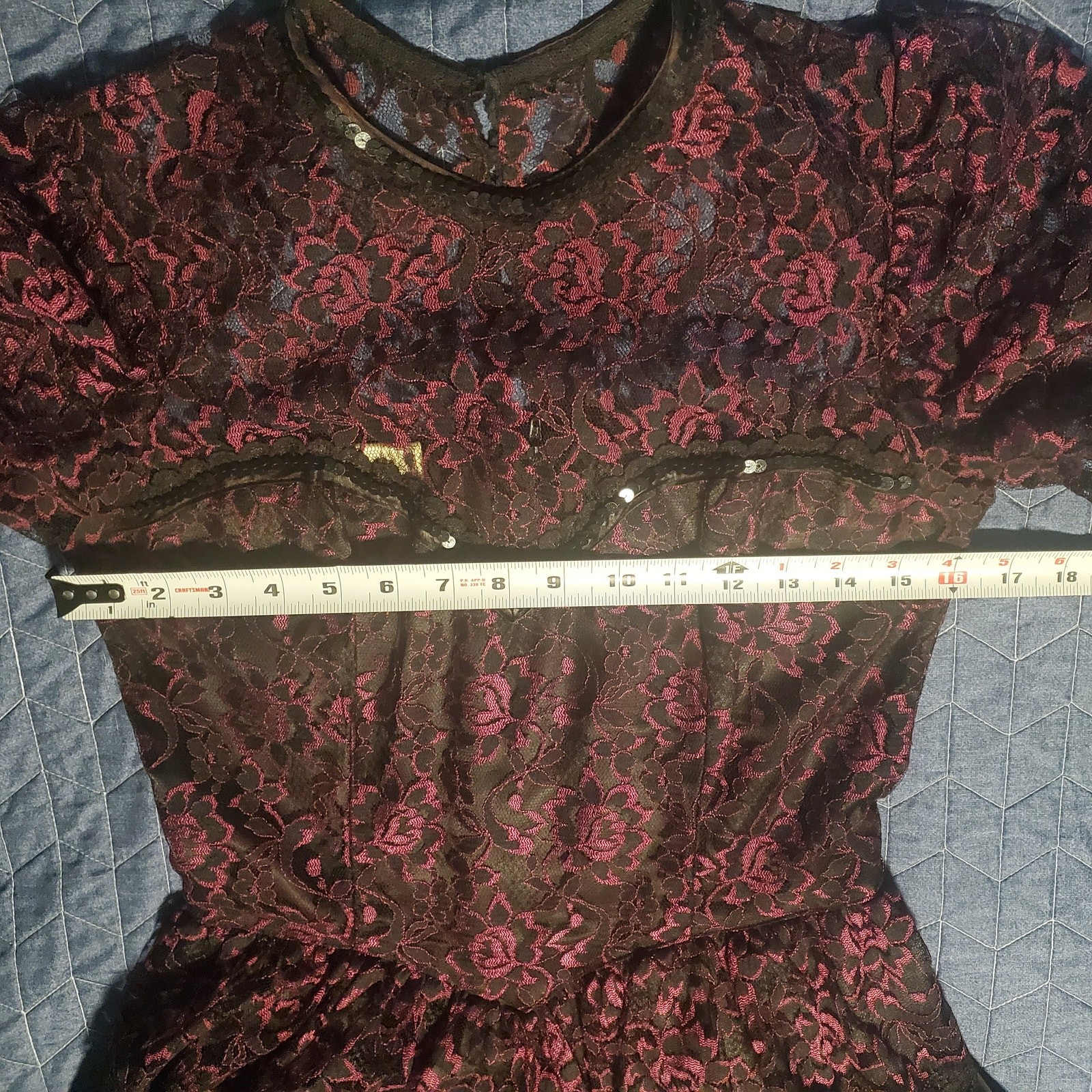 Vintage Gunne Sax Lace Dress 7 (fits like XS) Black Purple Whimsigoth Peplum