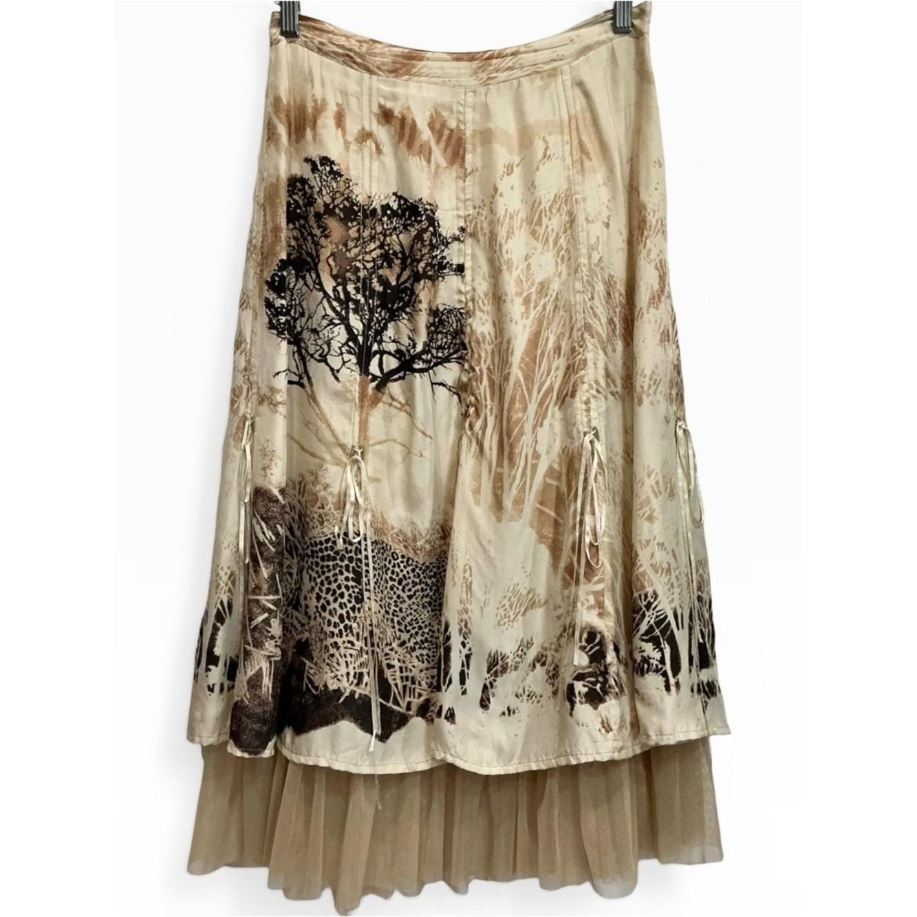 April Cornell VTG Leopard Safari Toile Midi Skirt Boho Cottagecore Art to Wear S