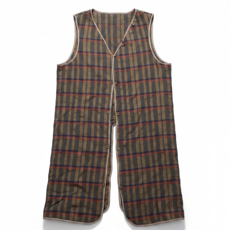 Jackset Vintage Plaid Longline Button-In Coat Lining, Vest Brown Wool Blend 14