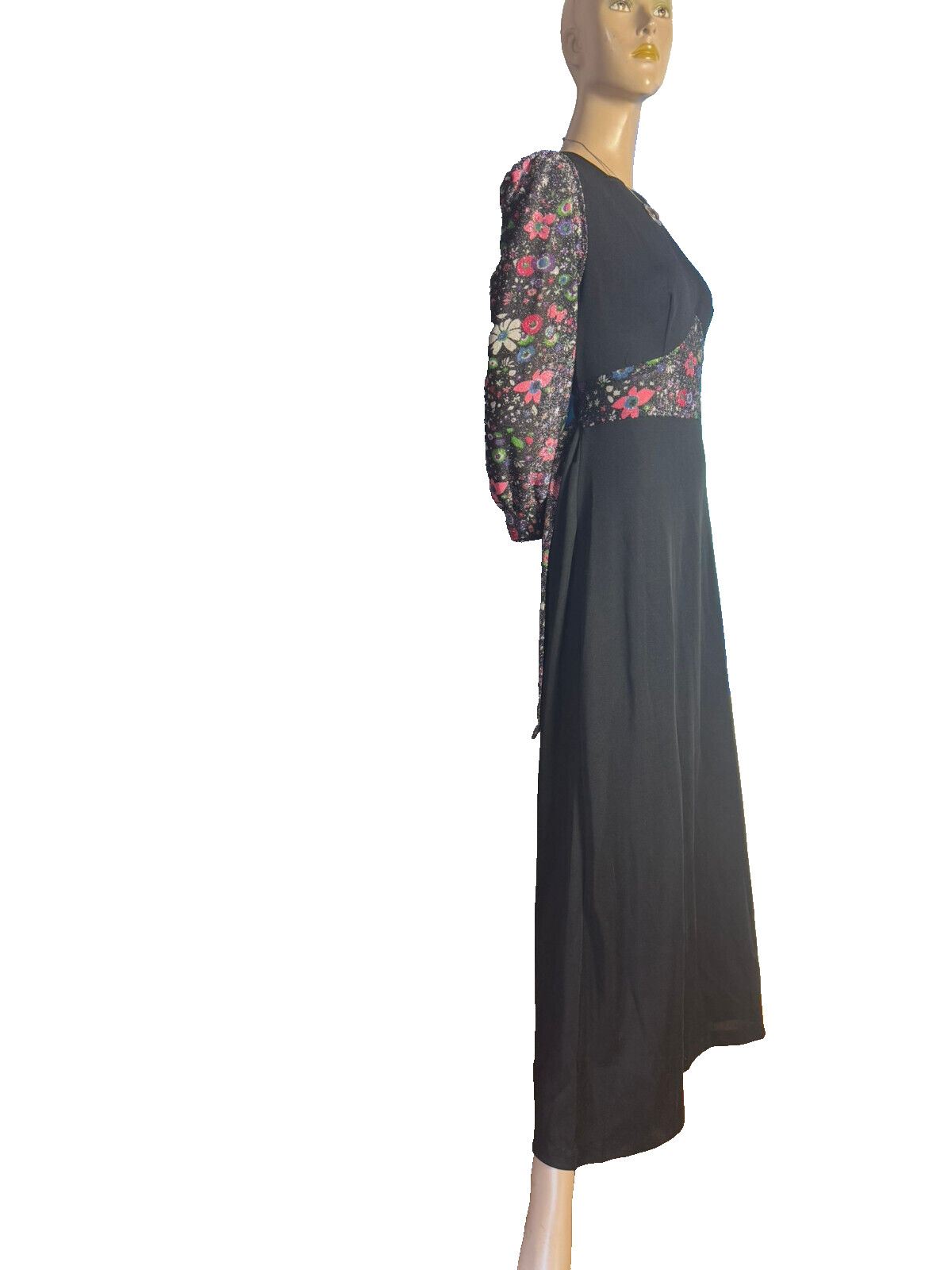 70s Maxi Dress Black Lurex Lamé Hippie Boho ABBA Disco Vintage Dress 38/40
