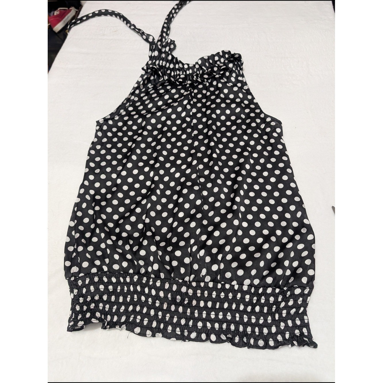 Black and White Polka Dot Halter Camisole Old Money Minimalist Business Casual