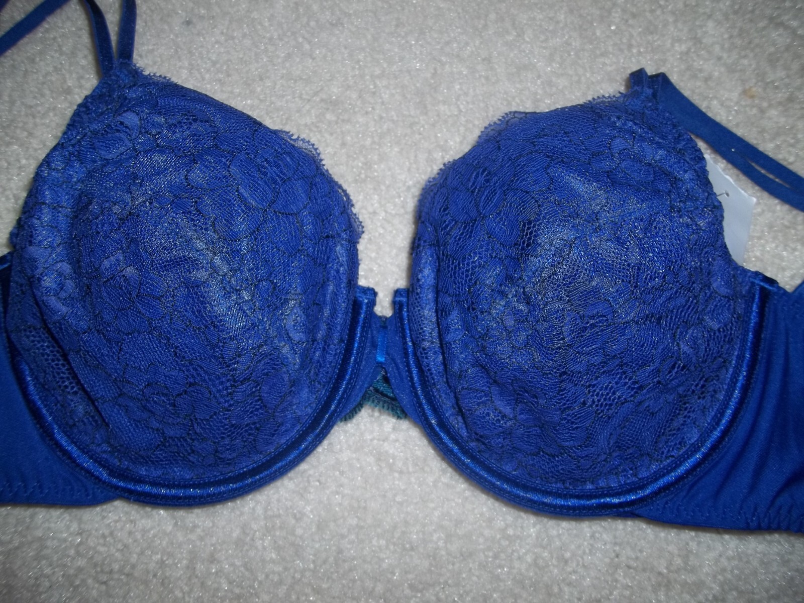 Vint. NWT VASSARETTE 75117 Luxe Lace Underwire Dating Royal Blue Bra 36D 75-117