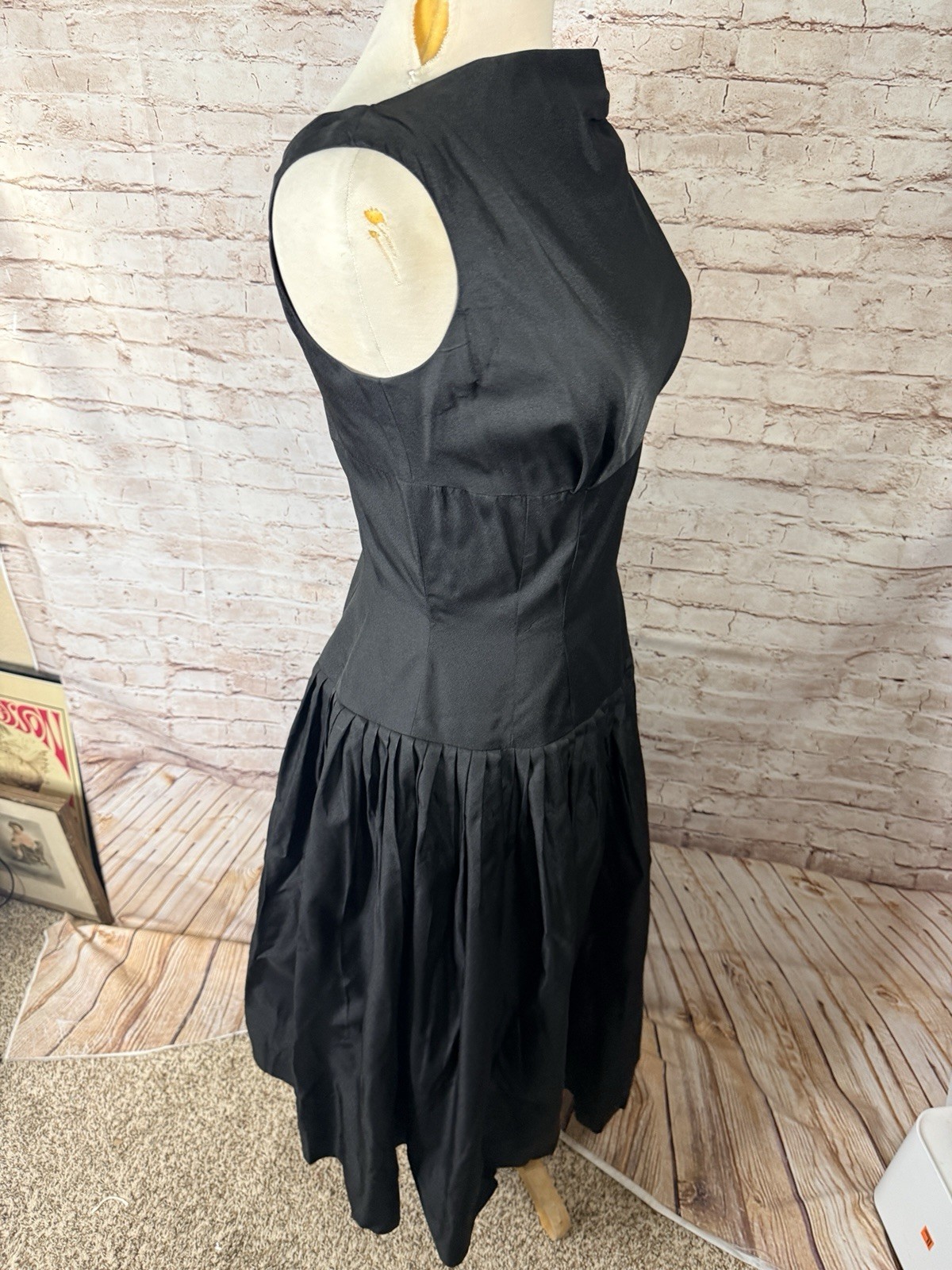 Vintage 50’s Pin Up Couture Dress Full Skirted Black Classic Hepburn Style S/M