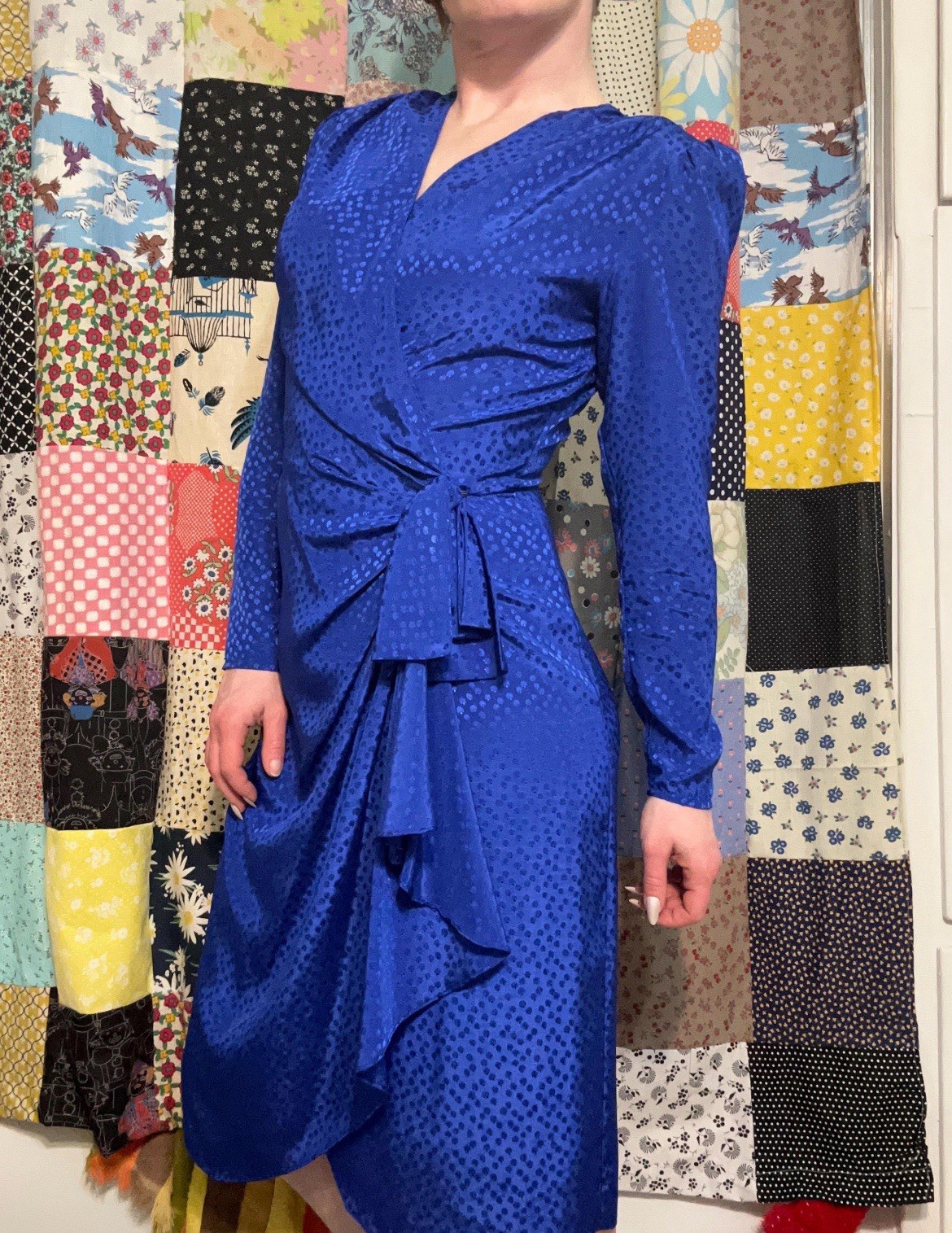 Vtg Blue Cocktail Wrap Party Dress 80s Disco Midi Sexy Union Made