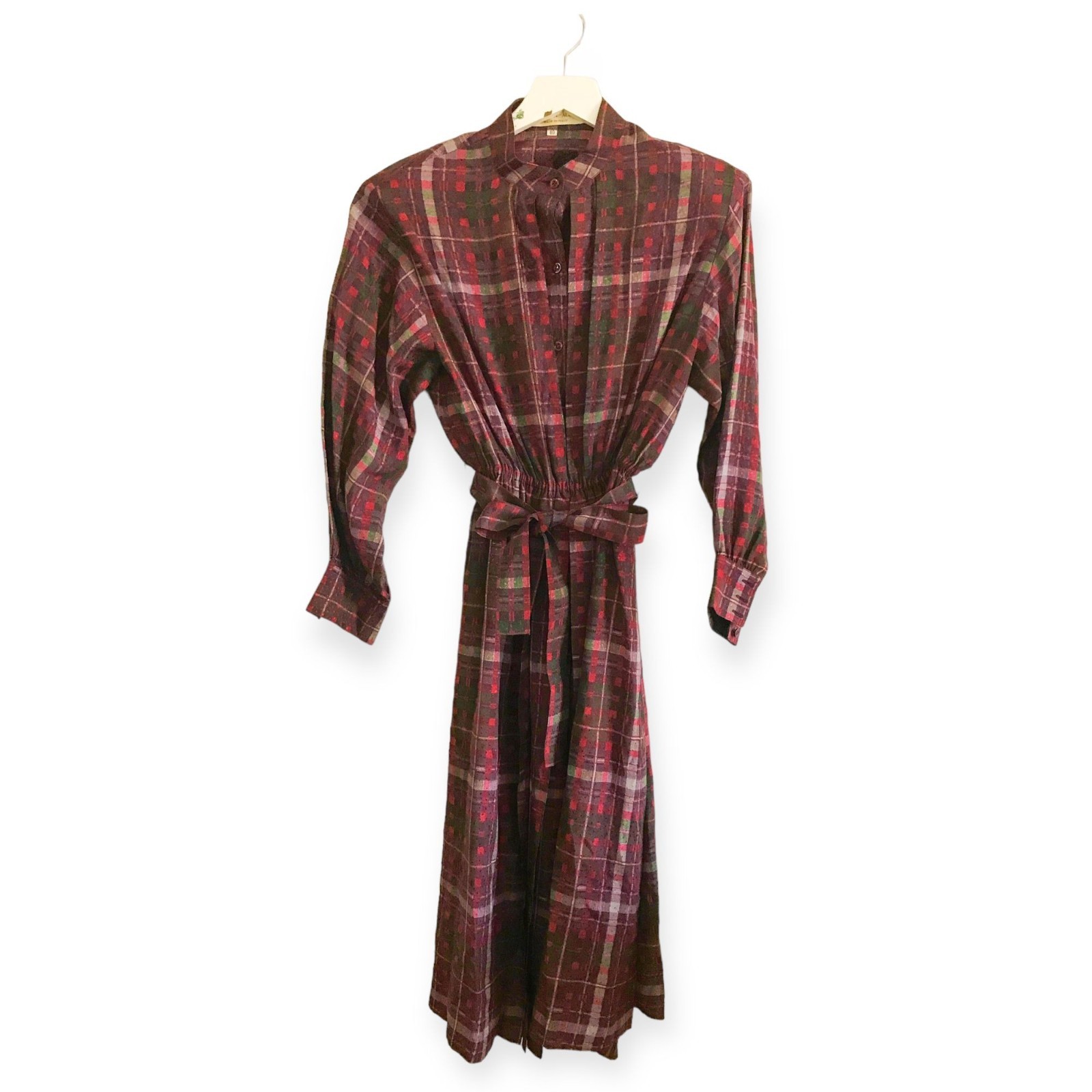 Vintage 1980s Christian Aujard Silk Plaid Shirt Dress Made in Italy, Size 40 IT