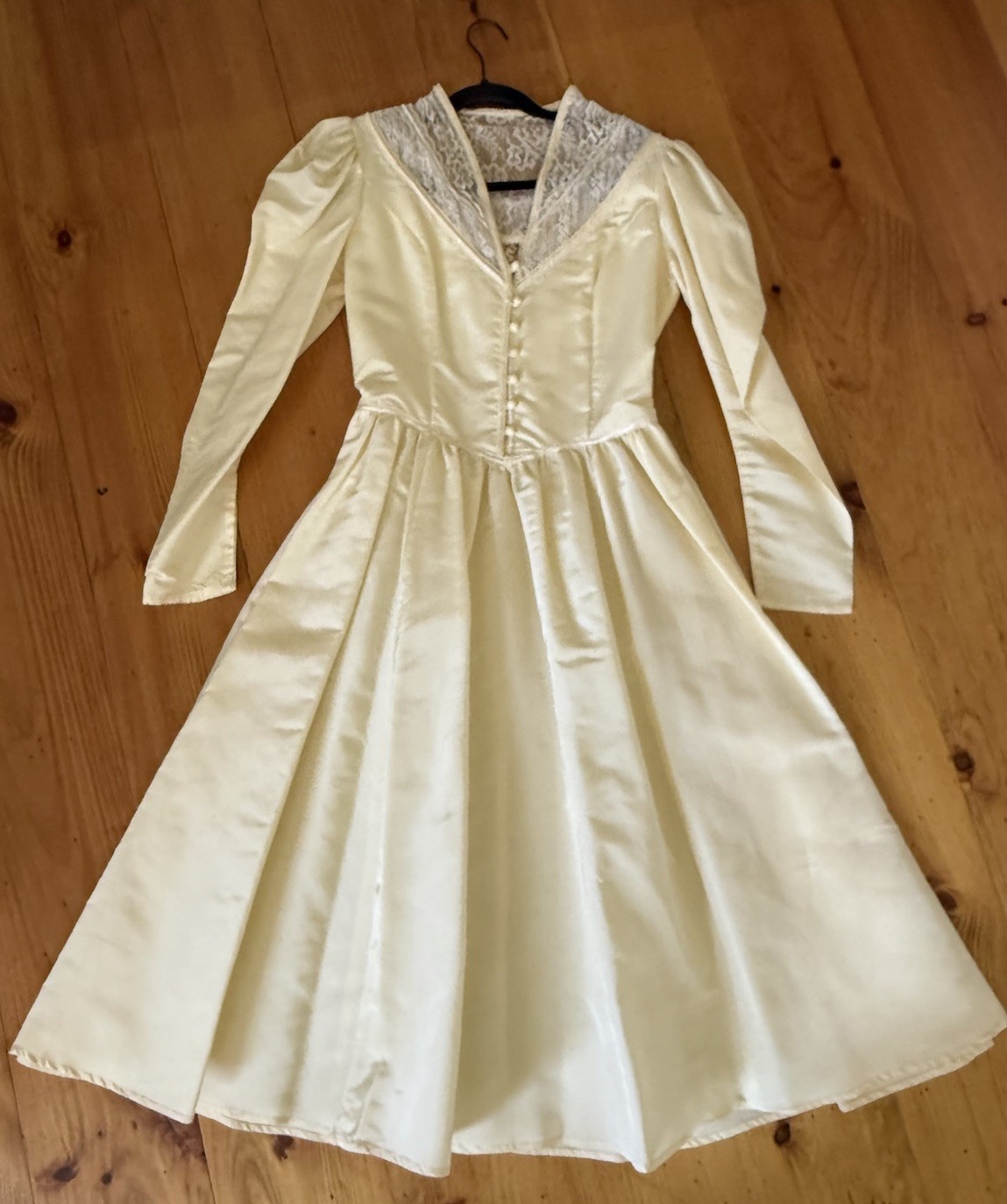 VTG 70s Gunne Sax By Jessica Wedding Dress Prairie Satin Lace Ivory Yellow Sz 11
