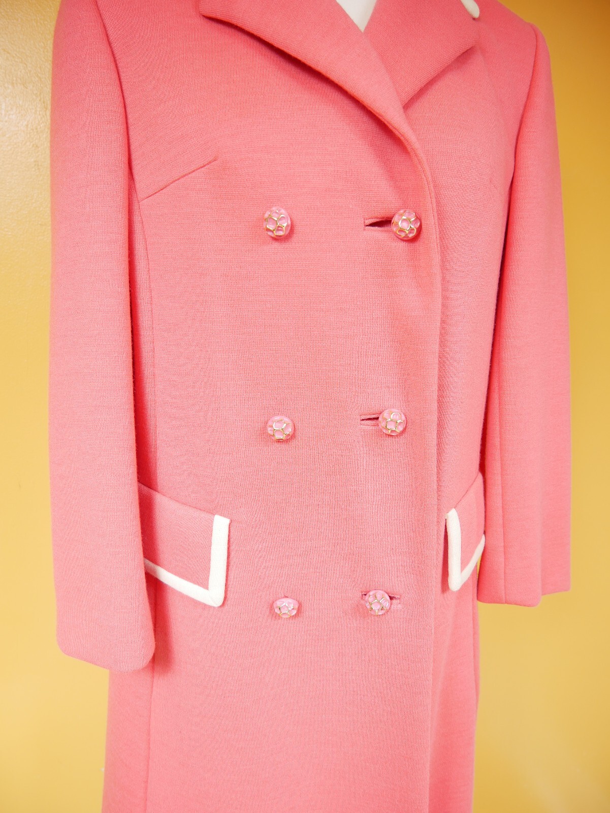 Vintage 1960s Coral Pink Mod Style Wool Dress and Jacket Set