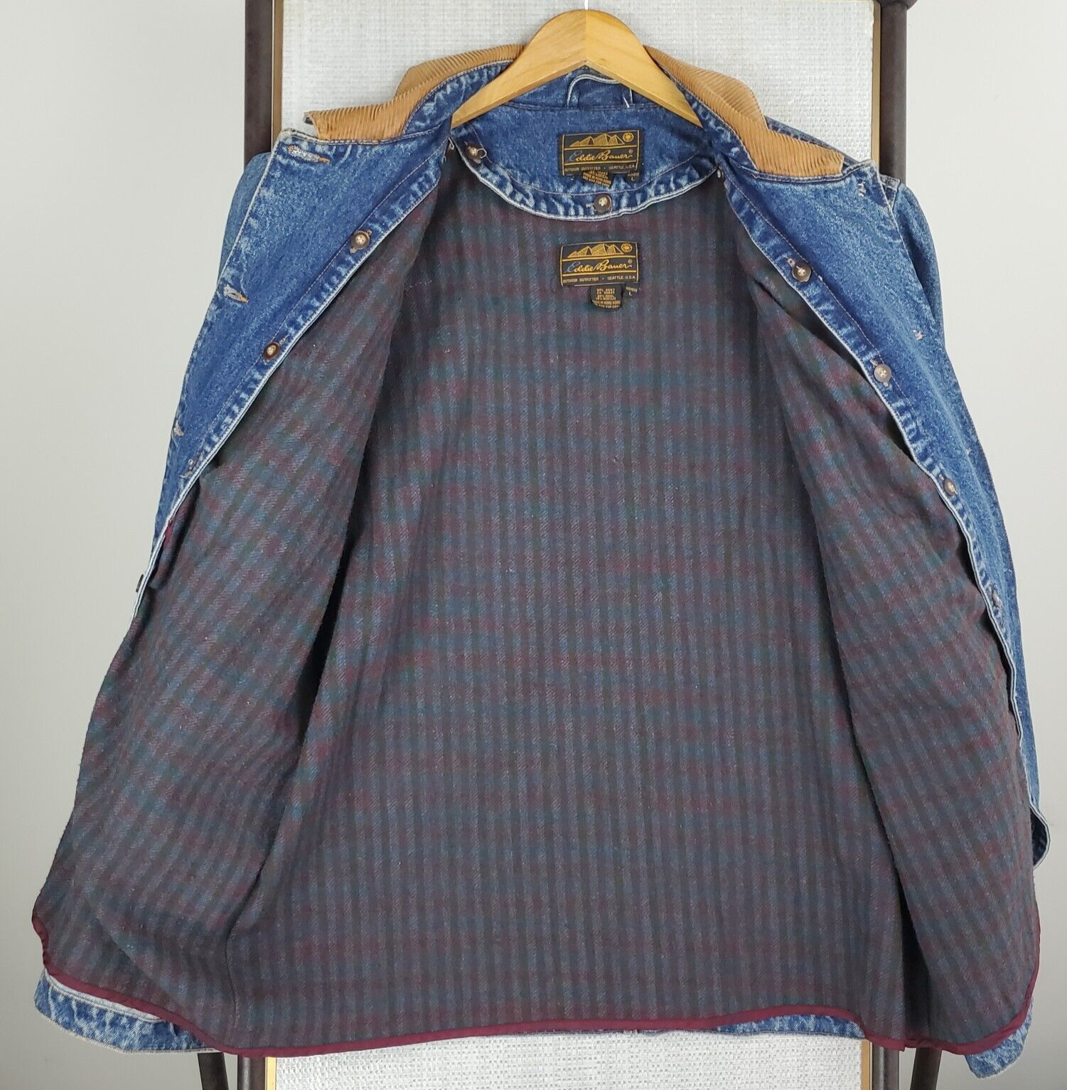 VTG EDDIE BAUER Size Large Womens Denim Chore Coat + Wool Liner Vest Jacket