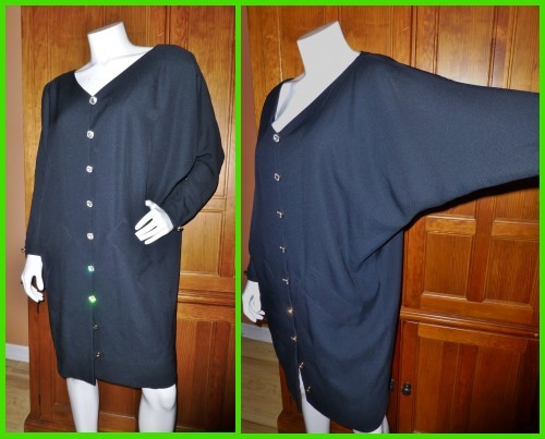 JOAN RAINES Vtg 80s AVANT GARDE Batwing Rhinestones Black Cocktail DRESS 12 L