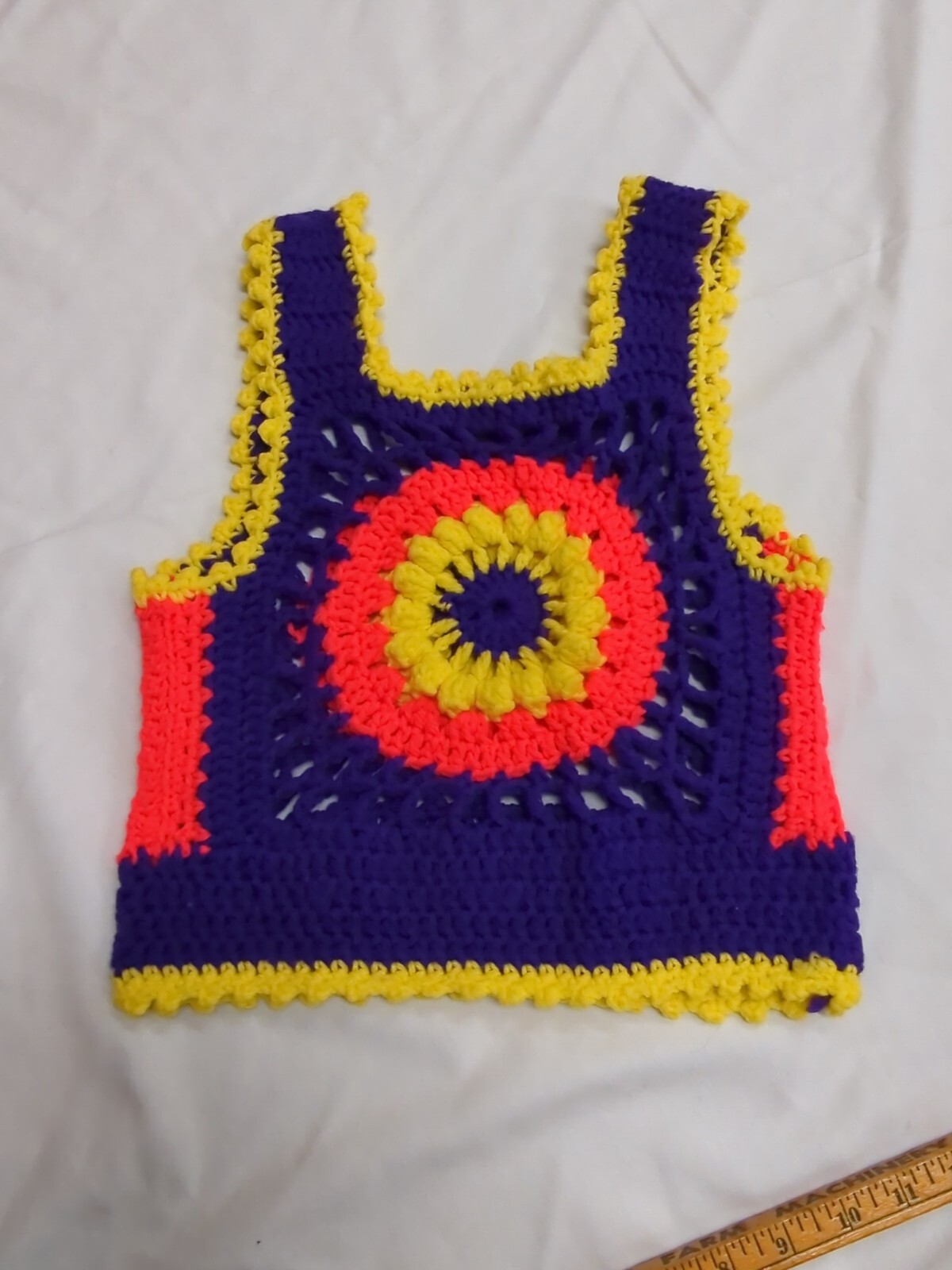 BOHO Hippie Vintage Handmade Crochet Granny Purple Flower Vest Tank Small