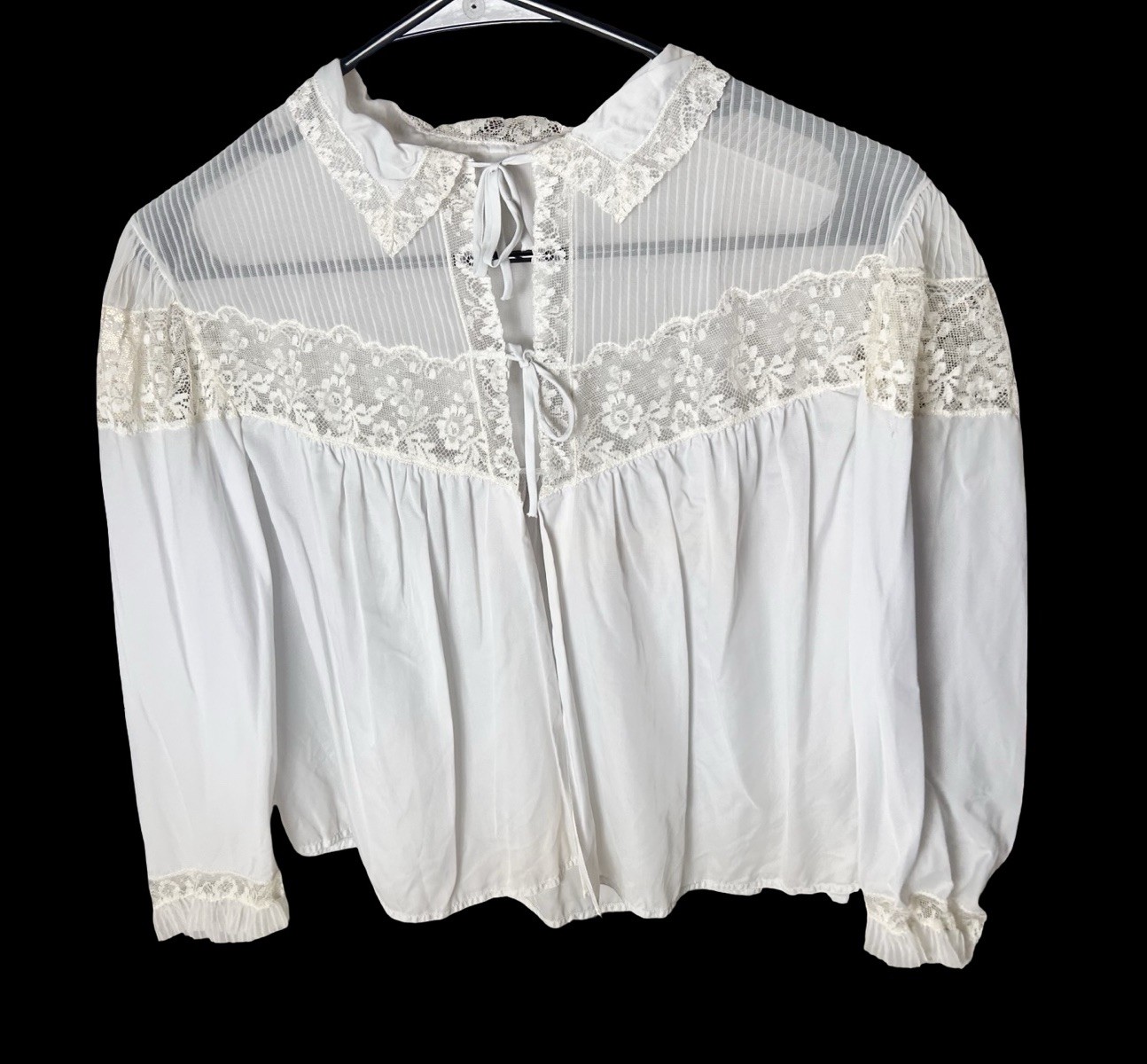 VTG Cropped Bed Jacket Size M Grayish Blue Lace A-line Collared FLAWS READ